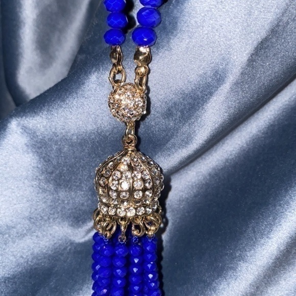 Amrita Singh Tassel Blue statement Sapphire long necklace new no tags - Picture 6 of 7
